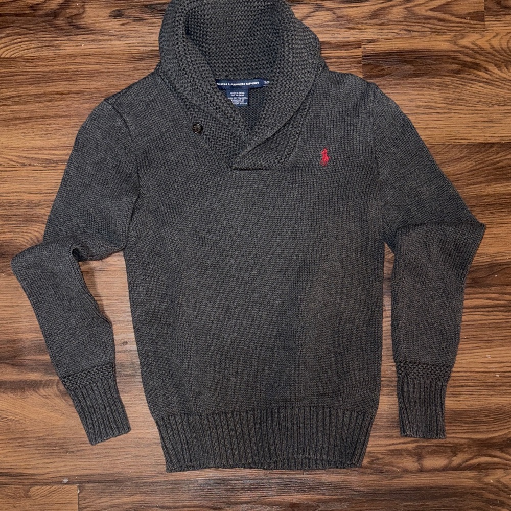 Ralph Lauren Charcoal Turtleneck Sweater with Red Logo